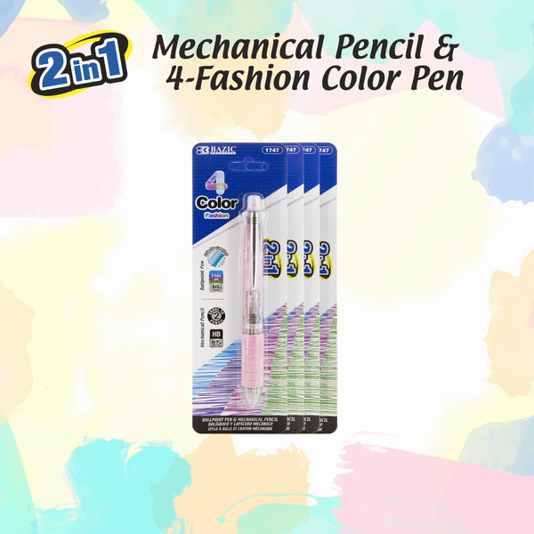 NEW: 2-in-1 Mechanical Pencil & 4-Fashion Color Pen w/ Grip