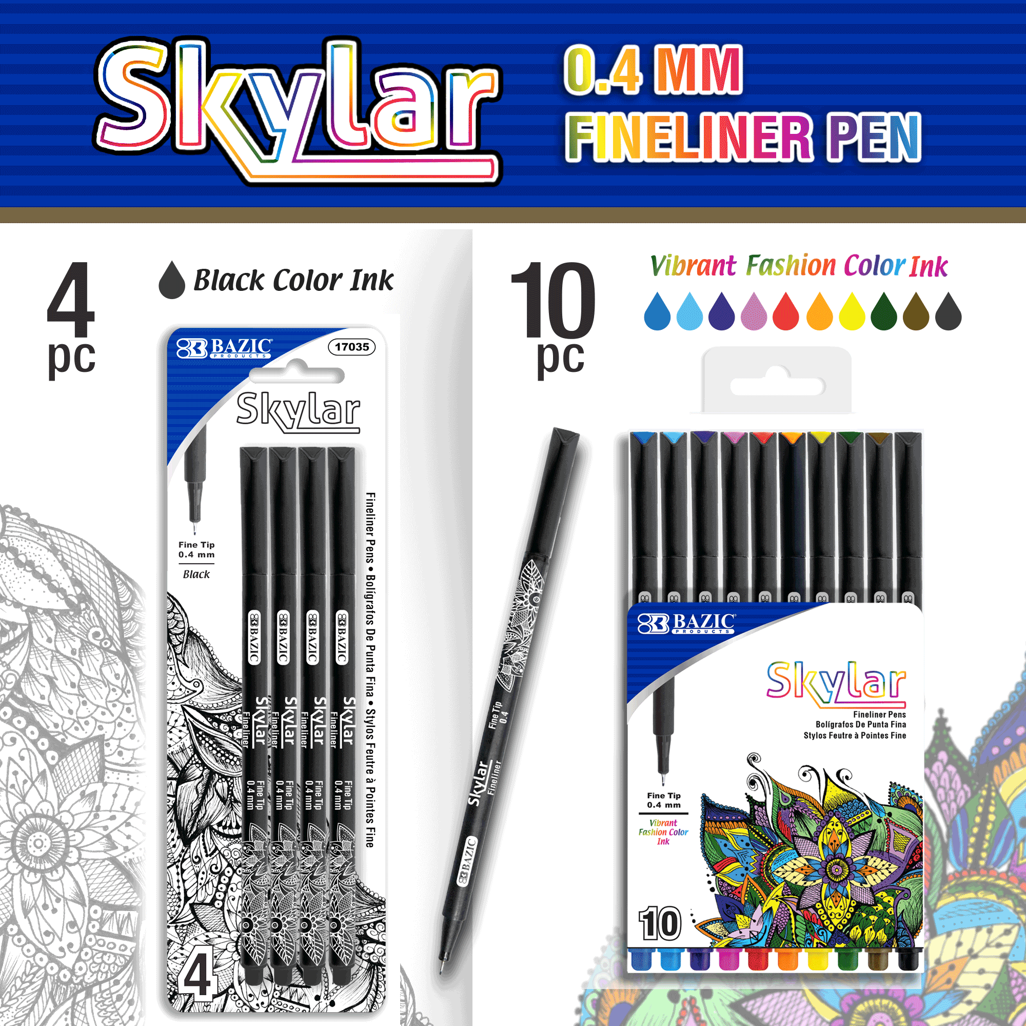 NEW: Skylar 0.4 mm Fineliner Pen – Black & 10 Color